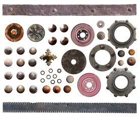 Vintage nail and rivet collection. Set of retro steel screw-nuts,  rusty rivets hardware, old...