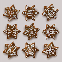 Christmas gingerbread snowflakes cookies