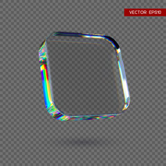 3d transparent glossy cube with dispersion effect. Rainbow colors reflection glass. Vector illustration.