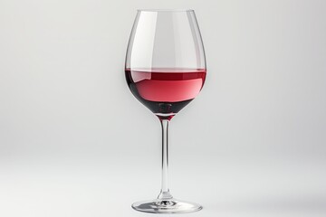 Red wine in a glass on a minimalistic white background. Wine glasses. A romantic drink for a party, liquor store or wine tasting. Hard light. Copy space