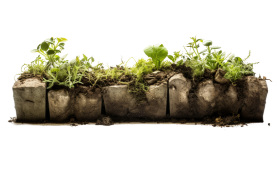 Storm Water Infiltration Trench With Small Plants on White or PNG Transparent Background.