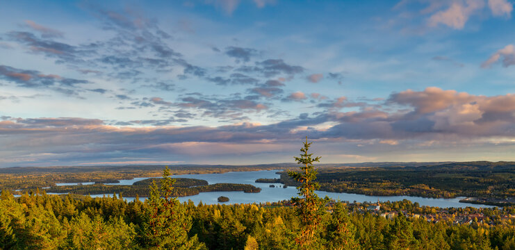 Super high-resolution view of a town called Smedjebacken and lake Norra Barken in Dalarna, Sweden