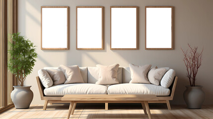 Fototapeta na wymiar modern living room with sofa and photo frames