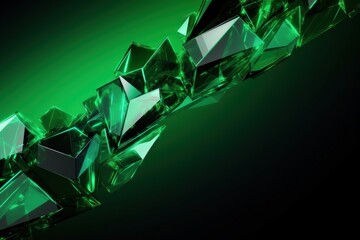  a close up of a green crystal object on a black background with a green light in the middle of the image.