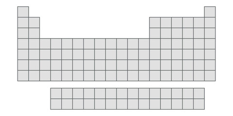 Empty periodic table of elements in chemistry. Scientific resources for teachers and students. Vector illustration isolated on white background.