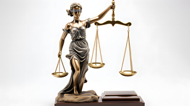  Lady justice,Law theme, mallet of the judge, law enforcement officers, evidence-based cases and documents taken into account. Generative AI.