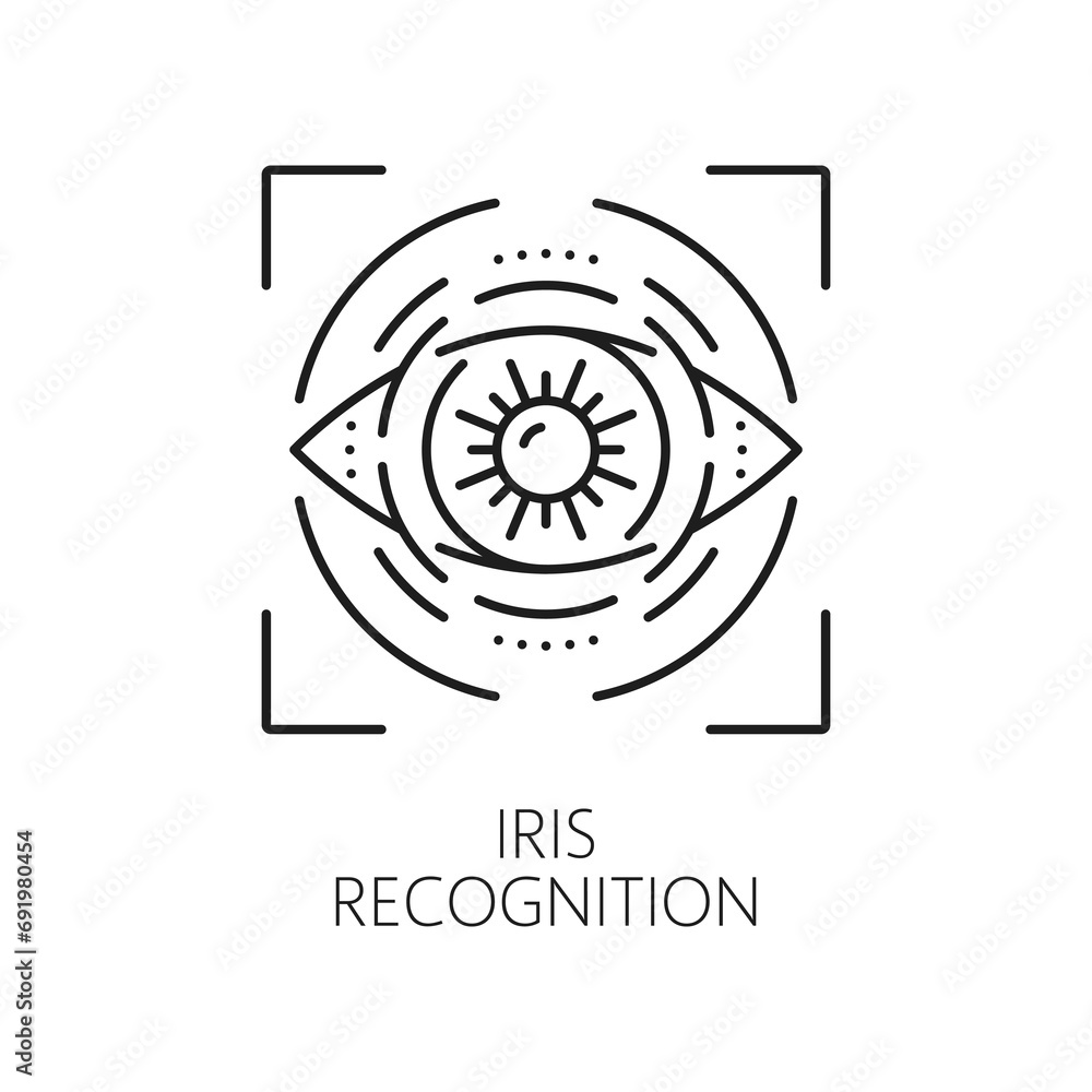 Fototapete iris recognition, identification, and verification icon. isolated vector linear sign, outline symbol
