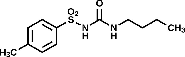 Tolbutamide structural formula, vector illustration