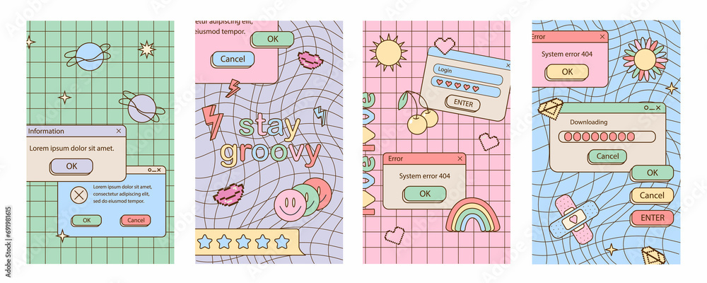 Poster cute nostalgic 90s retro vaporwave post and story template. social media stories and posts with old 