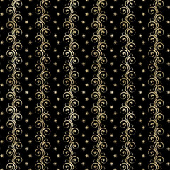Golden oriental pattern. Seamless pattern on black background.