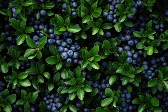 Fototapeta  a close up of a bunch of blueberries on a bush with green leaves and blue berries on the bush.