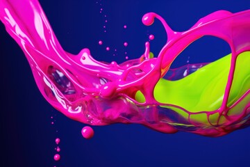  a pink and green liquid splashing on top of a purple and green liquid filled with pink and green liquid.