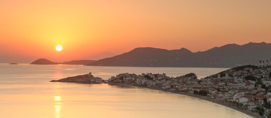 Sunrise in the traditional Greek fishing village of Kokarri on the island of Samos