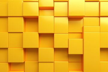  a close up of a yellow wall made of cubes of different sizes and colors, with a black phone in the middle of the photo.