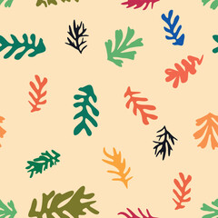 Fototapeta na wymiar floral pattern, crooked leaves and red flowers