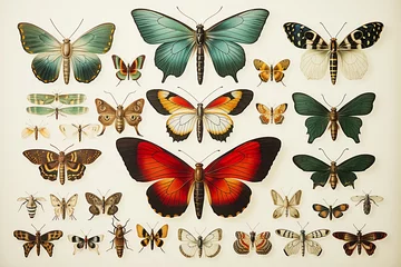 Gordijnen coloured engravings of the 19th century with entomological collections. AI generative. © Dar1930