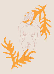 female figures in different poses with flowers in a minimalist style