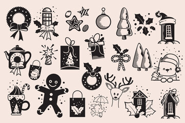 Merry Christmas. Christmas set of icons or symbols xmas concept. Celebrating Christmas.