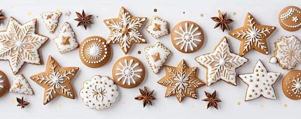 Festive delight. Homemade christmas cookies adorned with icing cinnamon and sugar. Each snowflake and star shaped biscuit culinary work of art. Warmth of winter and spirit of holidays captured