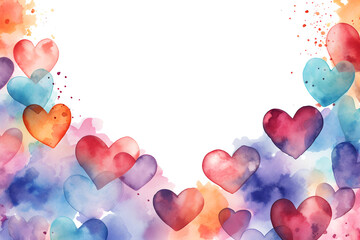 Space for text framed by colorful watercolor hearts,