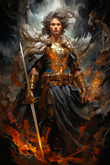 Graphic and biblical representation of the Archangel Michael. AI generativ.
