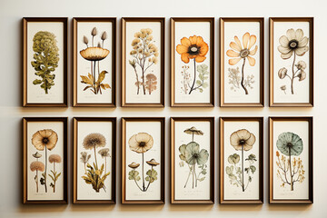 Historic herbarium with drawings of plants from the 19th century. AI generativ.
