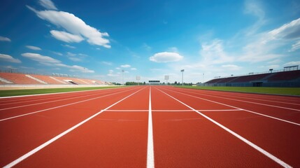 Athletics track, ready for competition. Without people,