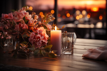 Set up a scene with warm and romantic lighting effects, creating an intimate atmosphere