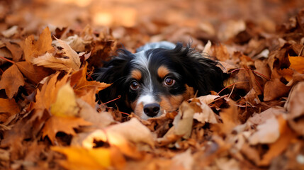A Dog Enjoying Autumn Leaves