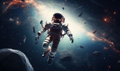 an astronaut floating in outer space,