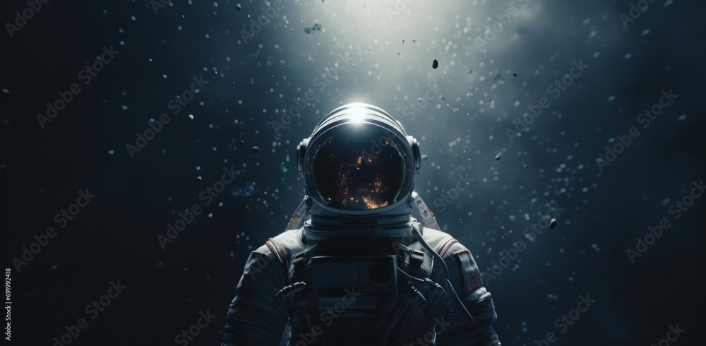 Wall mural an astronaut is shown in his spacesuit with space on the background