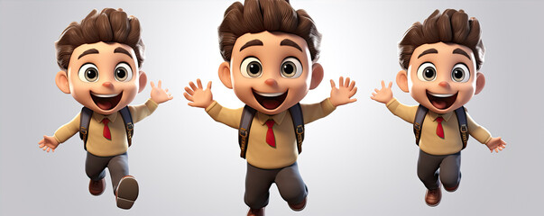 Happy boy with chool bag 3d illustrative on white background.  back to school concept. cartoon style