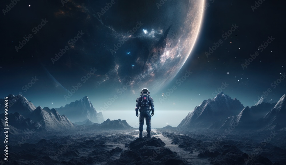 Wall mural an astronaut walks in the middle of the earth