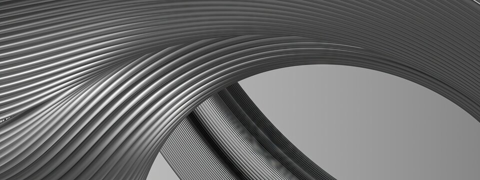 Silver, dark gray metal wavy bands Subdued Bezier curves Elegant Modern 3D Rendering abstract background