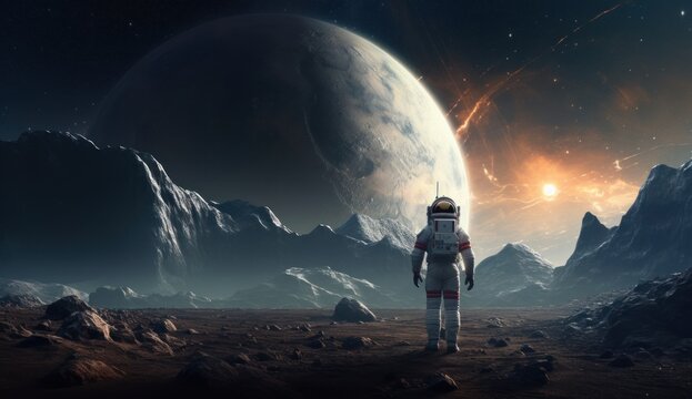 an astronaut walks in the middle of the earth