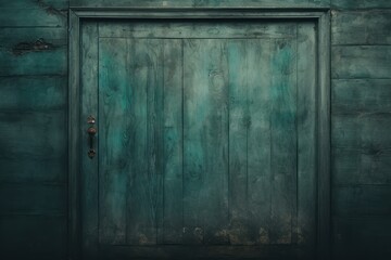  a close up of a green door with a handle on a wooden door with a green wall in the background.