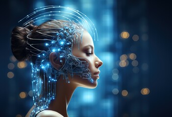 Futuristic Vision: Humanoid Robot Head with Circuitry Depicting Artificial Intelligence