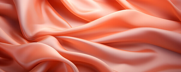 Obraz premium The texture of the fabric is a beautiful silk color 2024 peach fuzz. A delightful, delicate satin fabric.