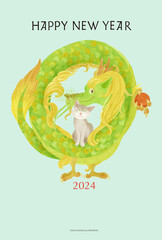 Dragon and cat ,post card size