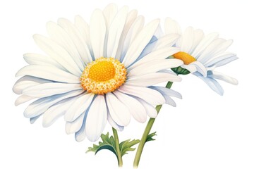  a painting of two white daisies with a yellow center and a yellow center on the center of the flower.