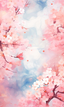 Fototapeta Cherry blossom invitation card design template. Watercolor cherry blossom invitation.