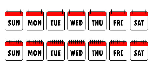 Cartoon calendar pages for on the wall. days of the week. Sunday Monday Tuesday Wednesday Thursday Friday Saturday. Calendar planner, reminder schedule or organizer. To do list. Agenda concept.