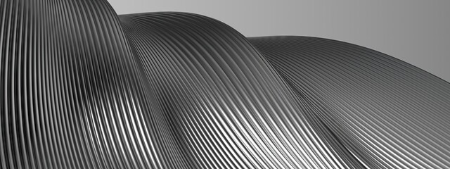 Silver, dark gray metal wavy band Luxury Bezier curve Elegant Modern 3D Rendering abstract background