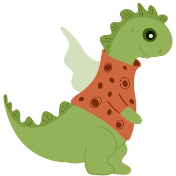 Cute green dragon in a sweater illustration 