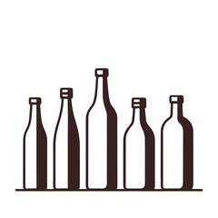 vector illustration in flat linear style set of glass drink bottles