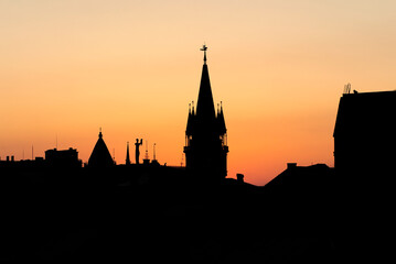 Fototapeta premium A silhouette view of the skyline of Batumi city against beautiful sunset sky