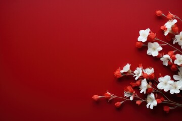  a bunch of white and red flowers on a red background with space for a text or a picture or image.