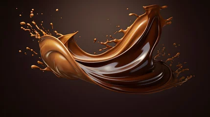 Foto op Canvas Dark Chocolate splash, Chocolate Milk or Syrup Flowing, 3d illustration. © Ziyan