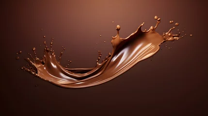 Gordijnen Dark Chocolate splash, Chocolate Milk or Syrup Flowing, 3d illustration. © Ziyan