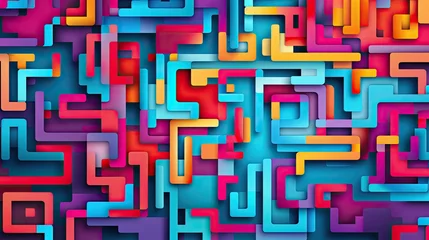 Foto op Aluminium Abstract design background featuring a colorful maze pattern. The intricate design weaves a tapestry of vibrant hues, creating a visually captivating and dynamic artistic composition. © Nutcha